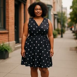 Garnet Hill Women’s Plus Size 18 Silk Midi‎ Lined Dress Black Polka Dot Dress